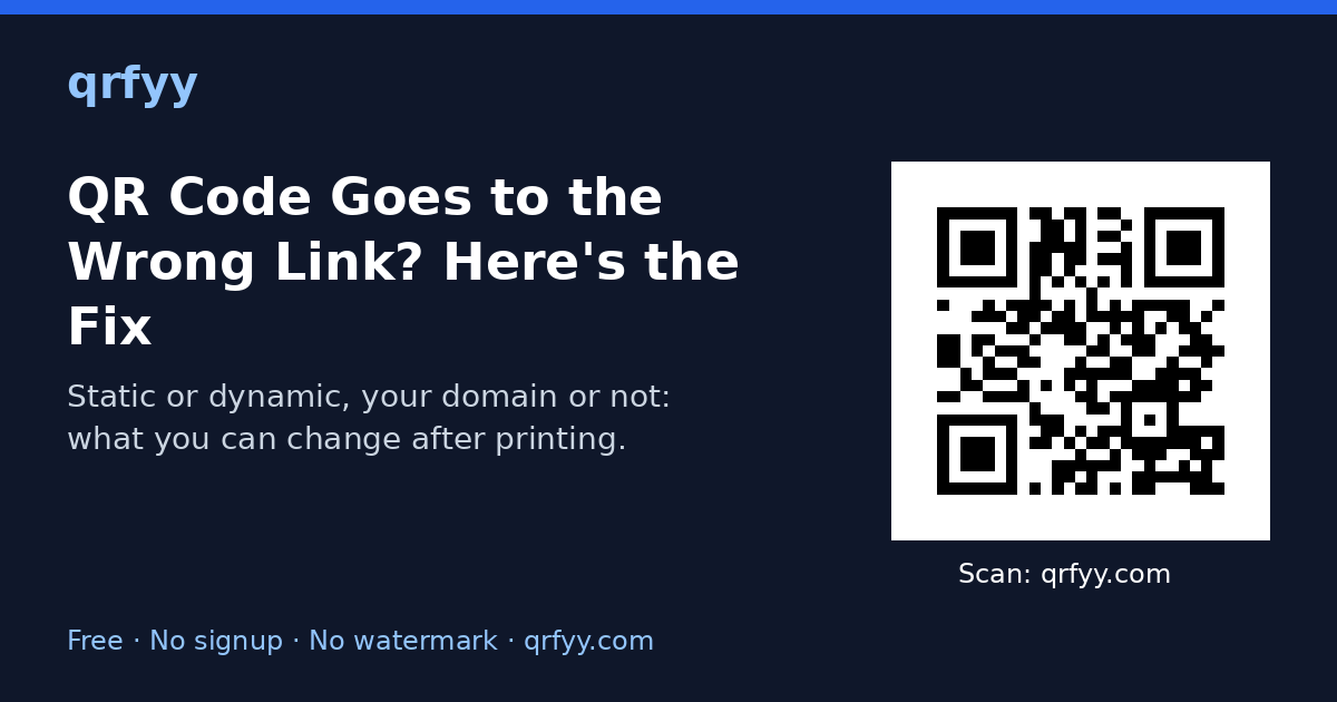 QR Code Goes to the Wrong Link? Here's the Fix: featured graphic with a QR code to qrfyy.com