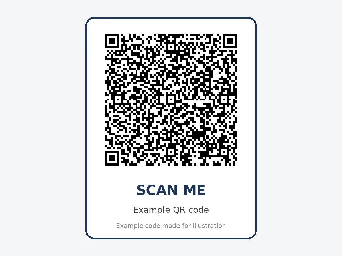 Example vCard QR code for a luggage tag with demo contact details