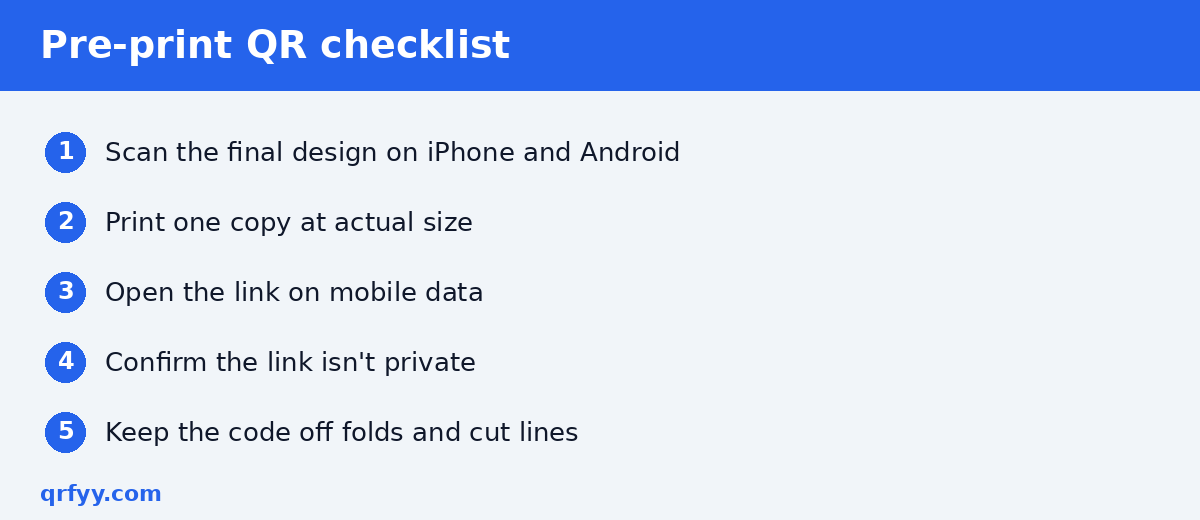 Pre-print checklist for QR codes on flyers and posters