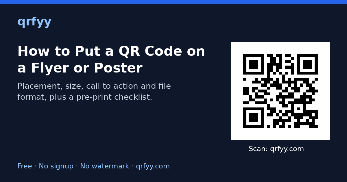 How to Put a QR Code on a Flyer or Poster: featured graphic with a QR code to qrfyy.com
